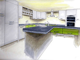 Hand drawn 3D kitchen
